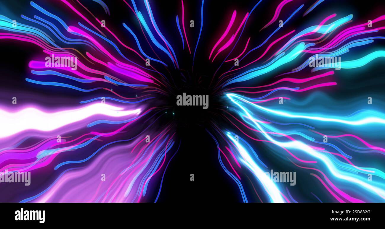 Colorful neon lights creating dynamic abstract pattern against black background Stock Photo