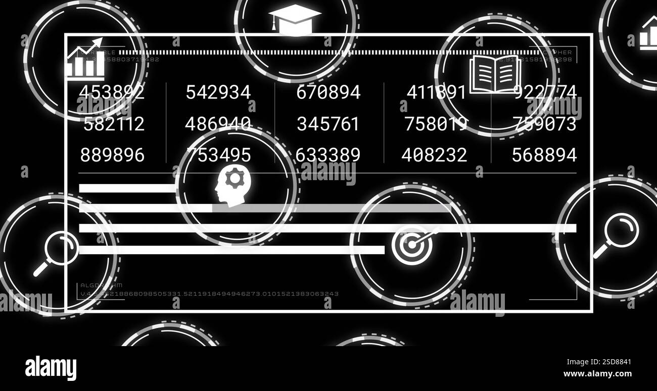 Data processing and analytics image over various icons and numerical ...