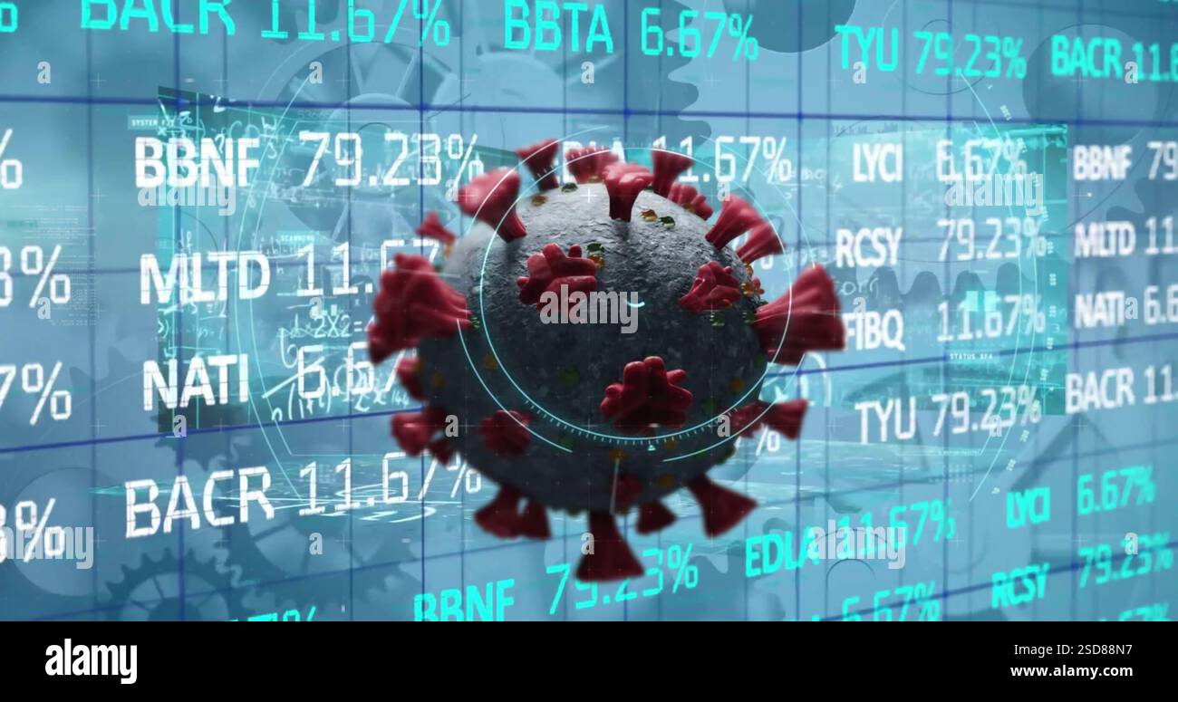 Image of financial data processing and virus cell Stock Photo
