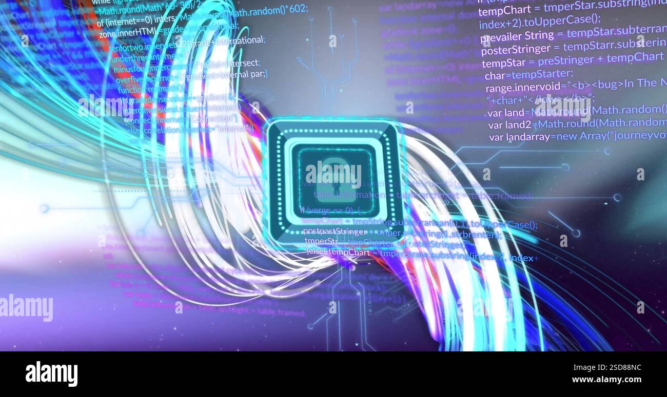 Image of financial data processing over padlock icon Stock Photo
