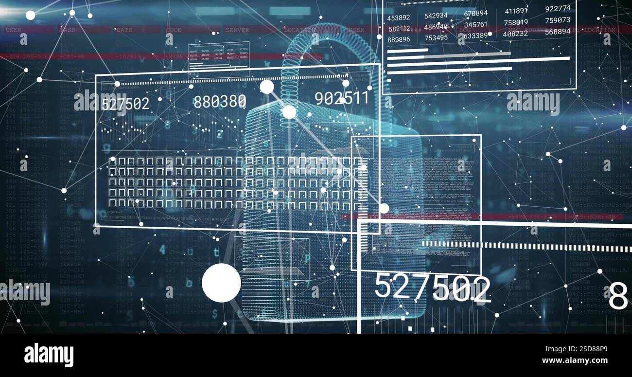 Image of financial data processing over padlock Stock Photo