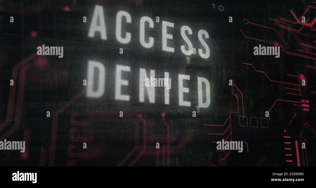 Image of access denied text over data processing on black background Stock Photo