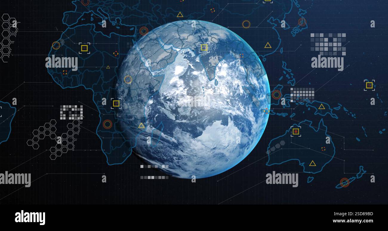 Image of data processing and world map over globe Stock Photo - Alamy