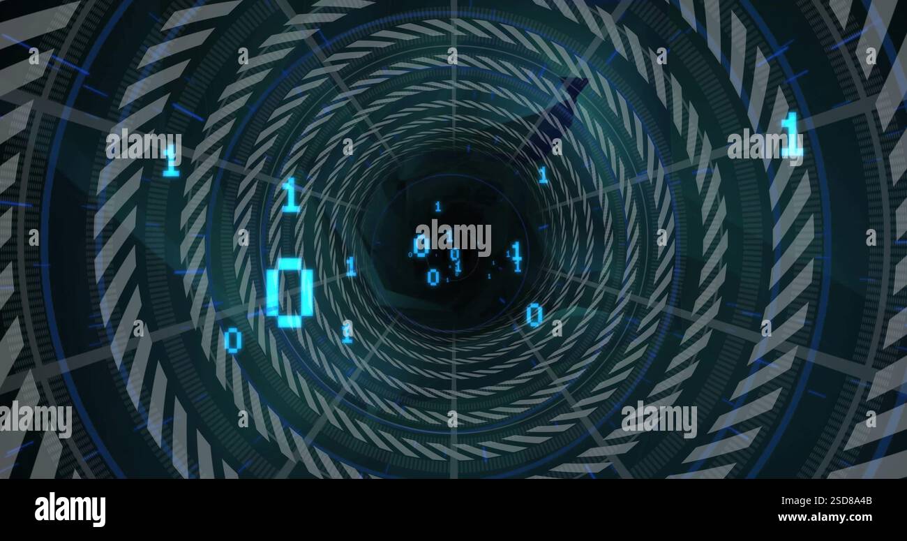 Image of digital data processing over binary coding and chain tunnel Stock Photo