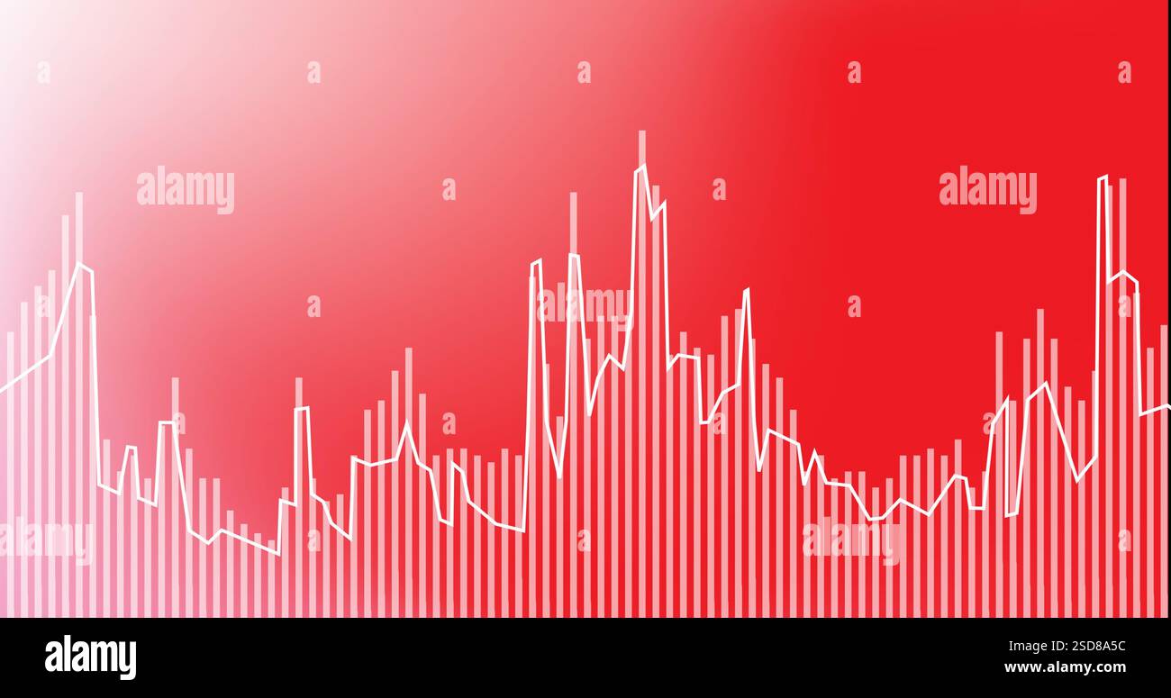 Image of statistics and digital data processing over red background Stock Photo