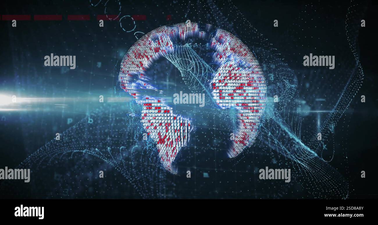 Image of financial data processing and padlock over dark background Stock Photo