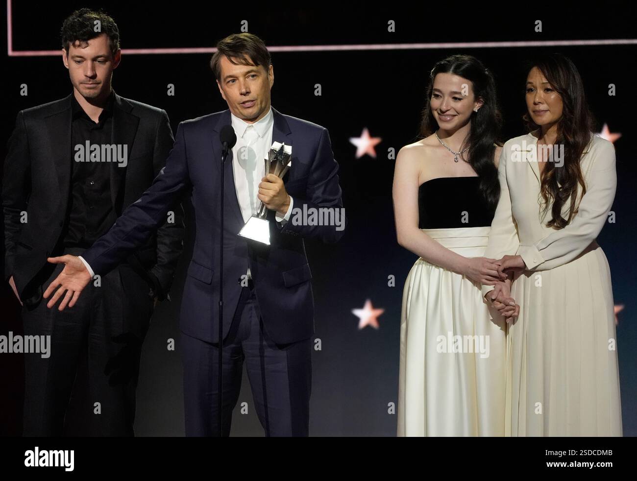 Alex Coco, from left, Sean Baker, Mickey Madison, and Samantha Quan ...