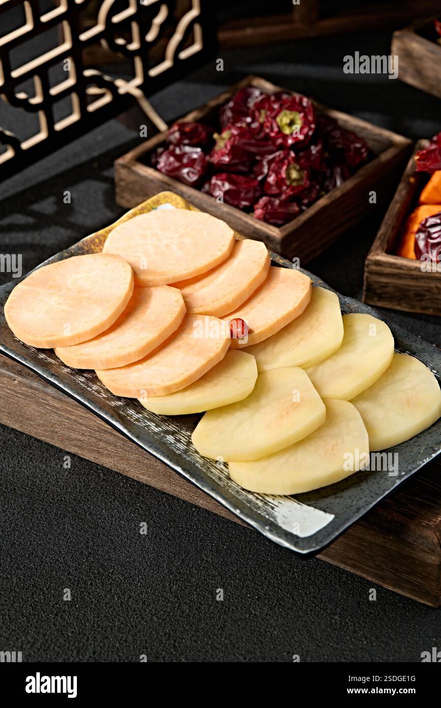 Sweet potato chips and potato chips Stock Photo