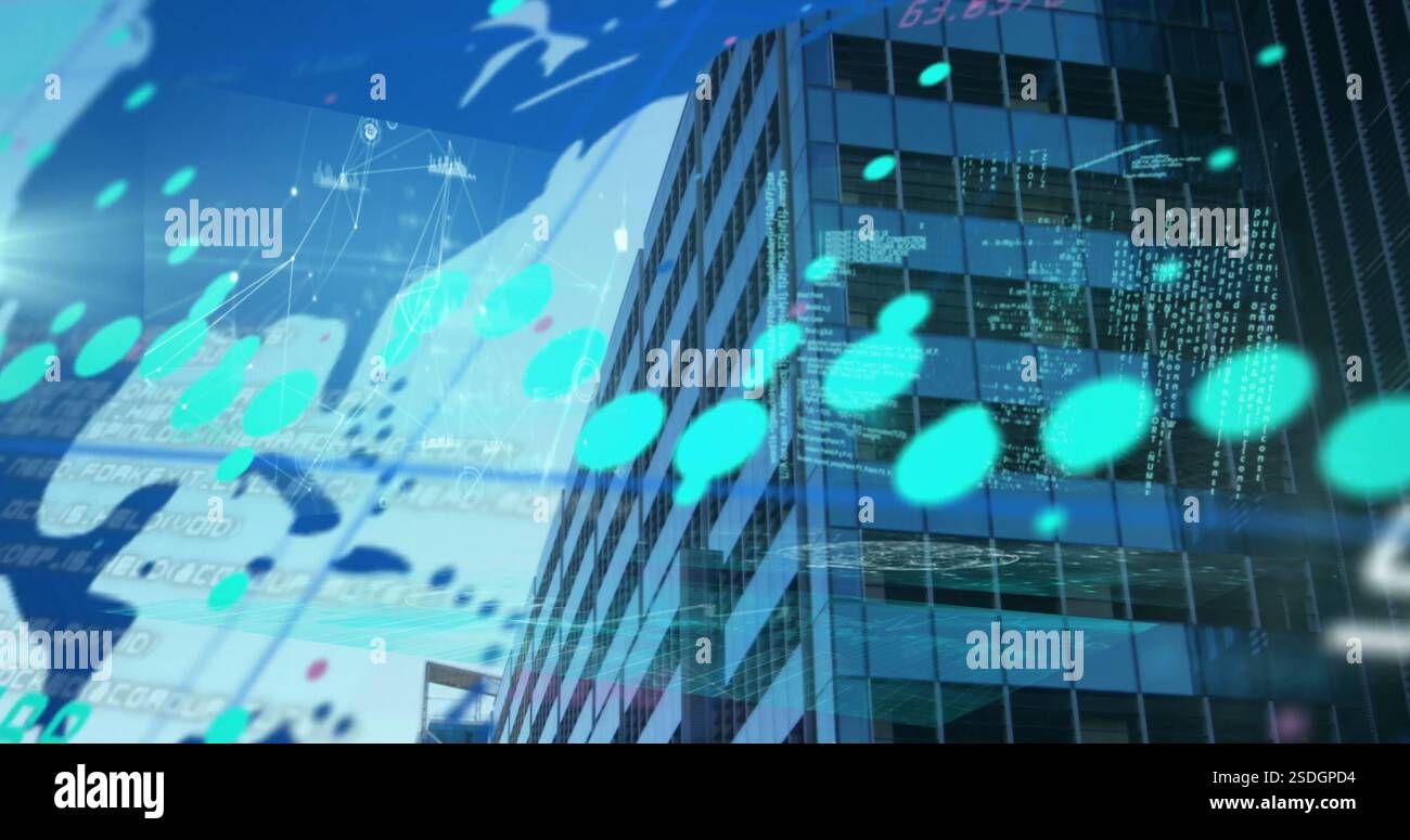 Image of financial data processing with world map over modern office ...