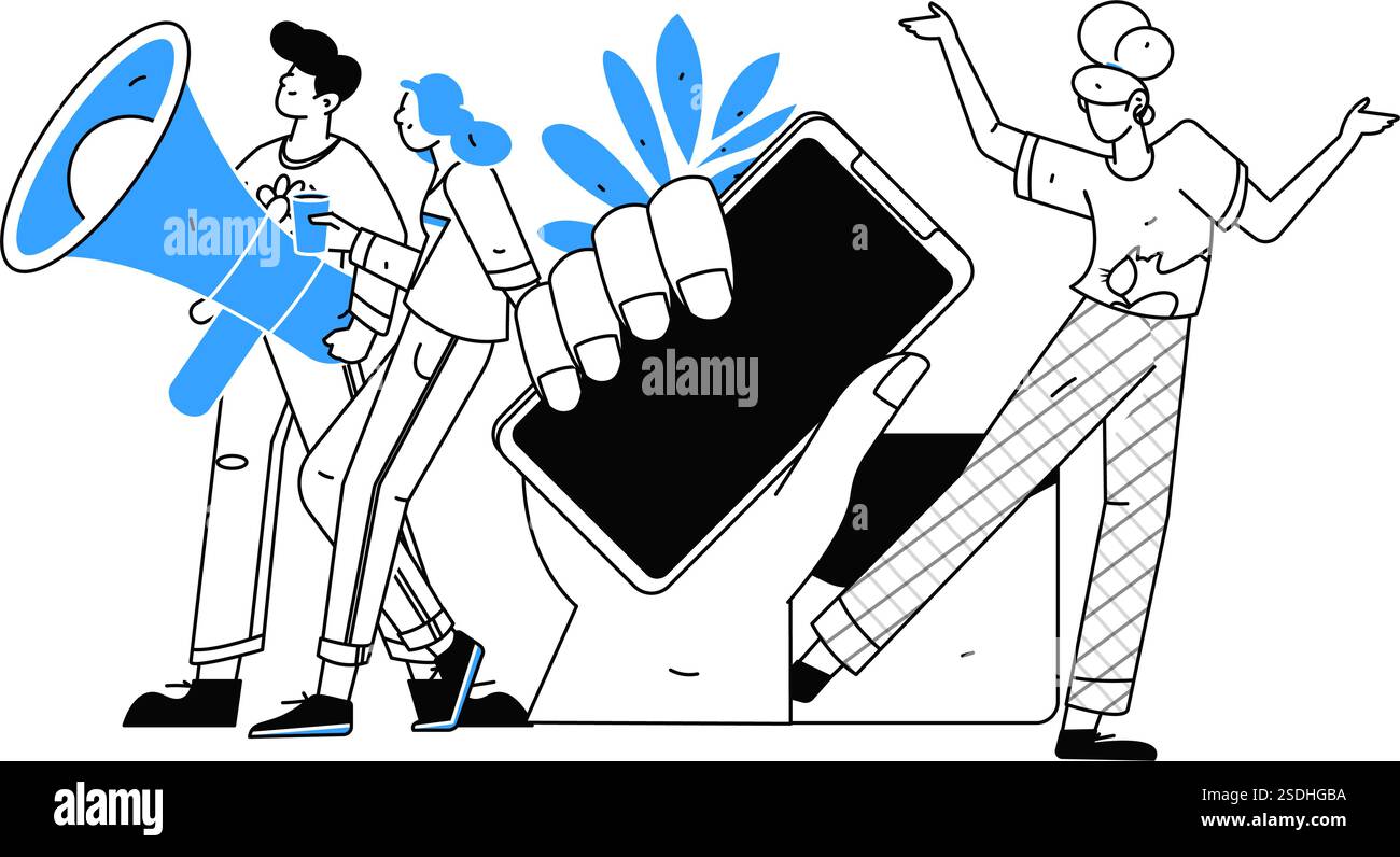 Notic Drawings Notification announcement vector creative flat hand drawn illustration ...