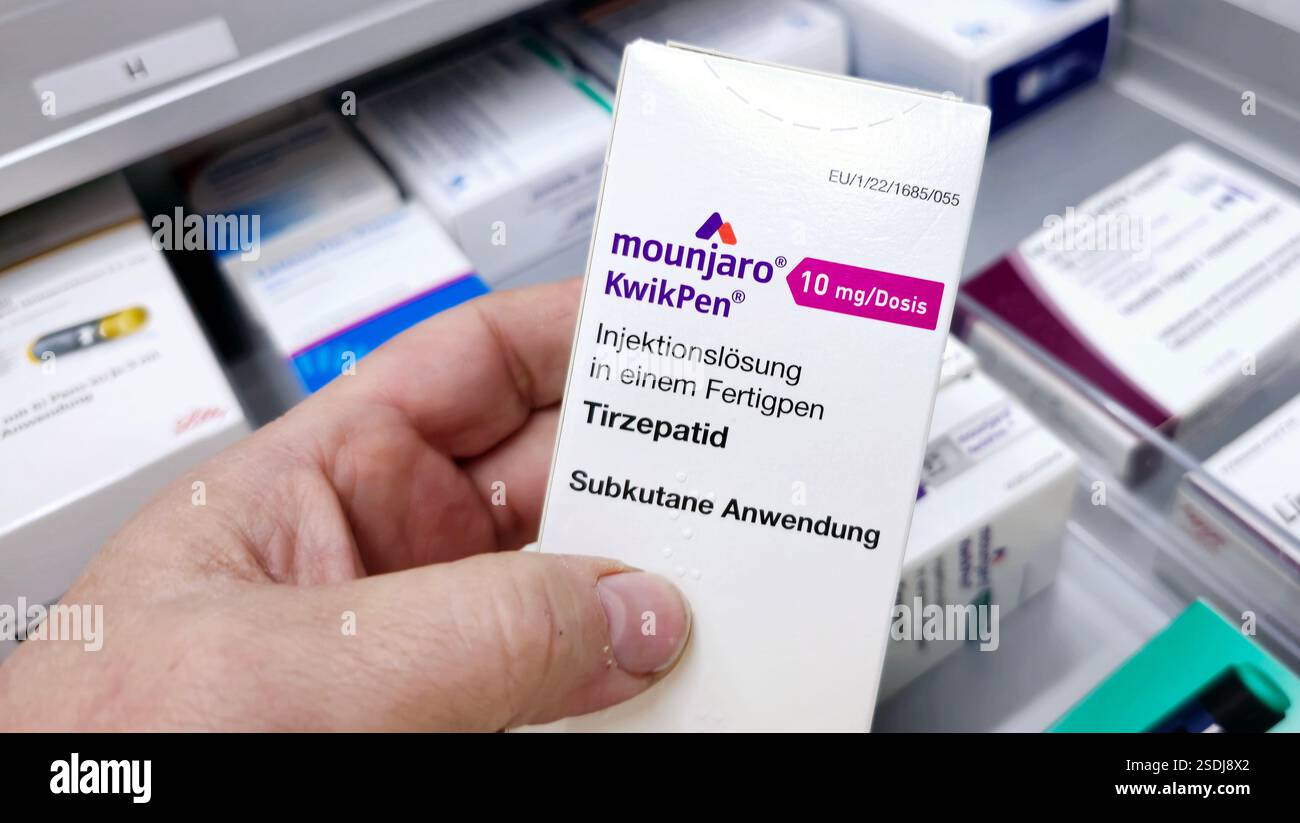 Mounjaro a multi-dose pre-filled pen designed for subcutaneous injection , tirzepatide, used to treat type 2 diabetes and for weight management. Stock Photo