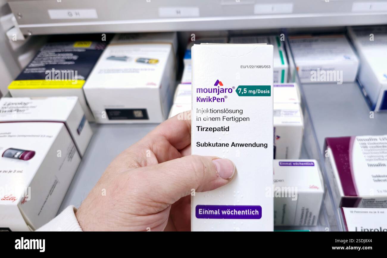 Mounjaro a multi-dose pre-filled pen designed for subcutaneous injection , tirzepatide, used to treat type 2 diabetes and for weight management. Stock Photo