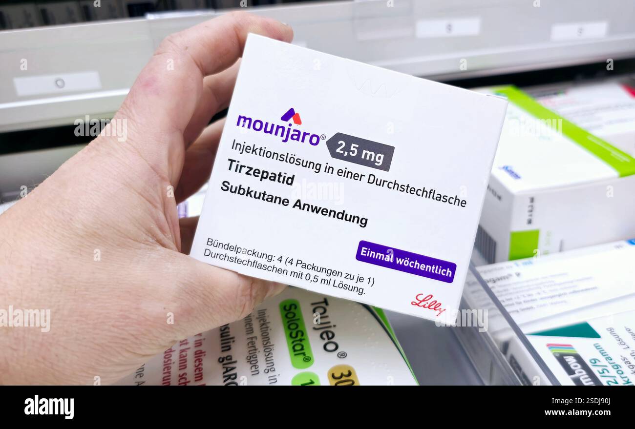 Mounjaro a multi-dose pre-filled pen designed for subcutaneous injection , tirzepatide, used to treat type 2 diabetes and for weight management. Stock Photo