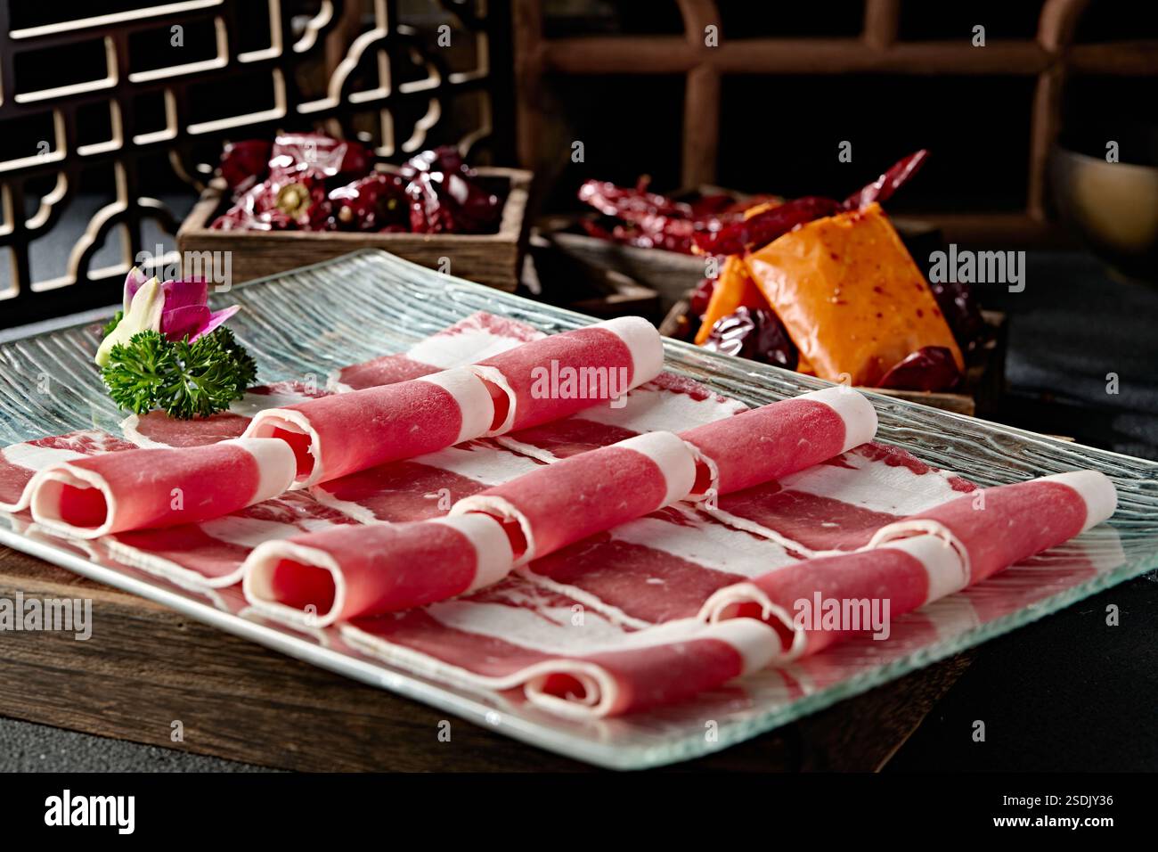 Best hot pot ingredients Angora beef fat slices Stock Photo - Alamy