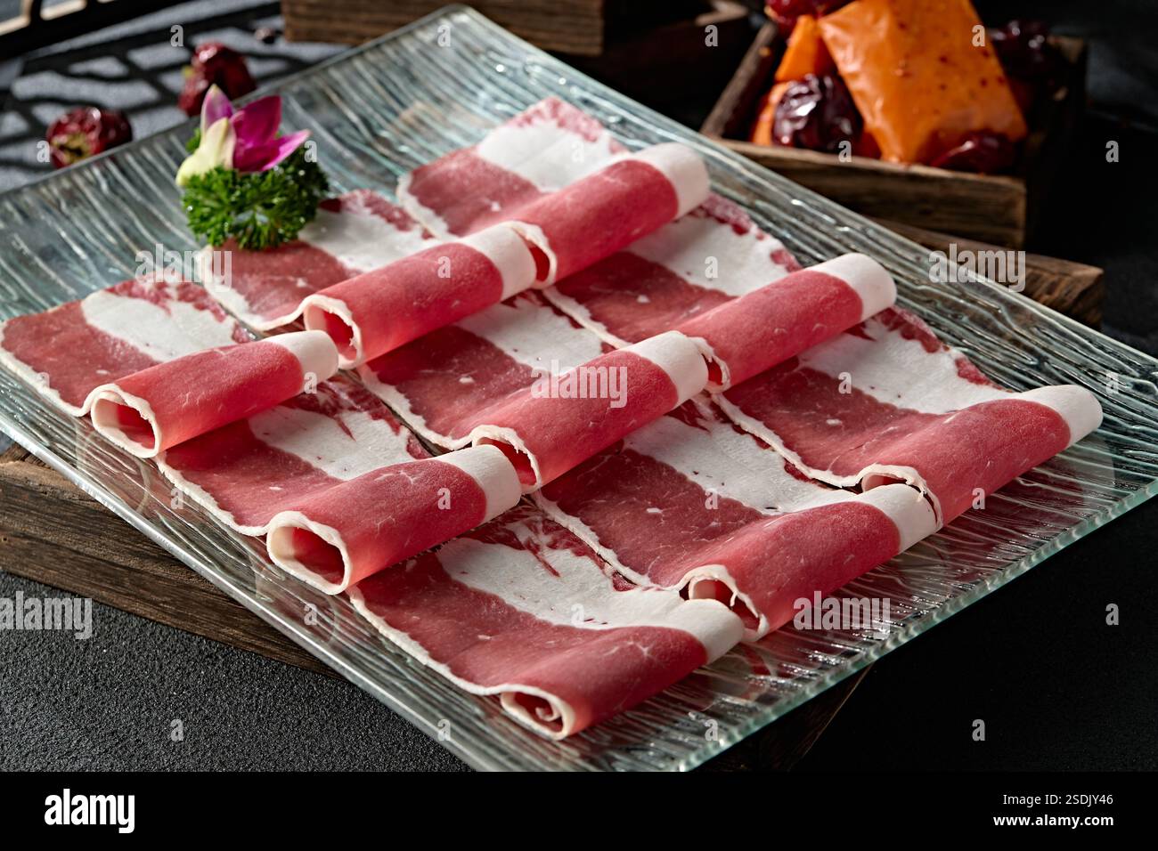 Best hot pot ingredients Angora beef fat slices Stock Photo - Alamy
