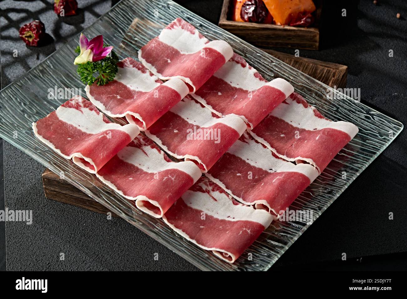 Best hot pot ingredients Angora beef fat slices Stock Photo - Alamy