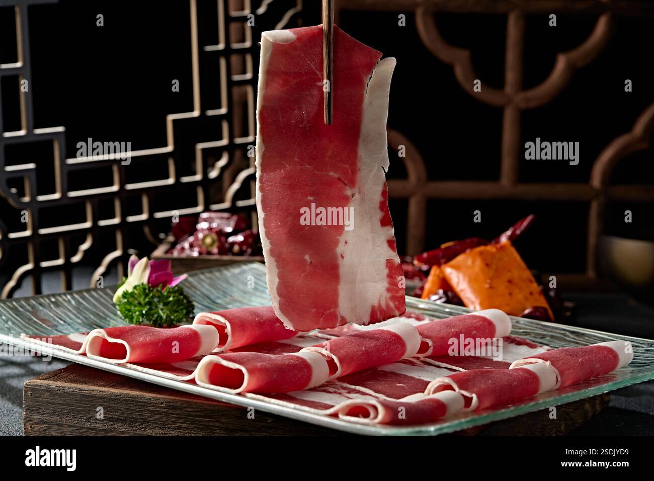 Best hot pot ingredients Angora beef fat slices Stock Photo - Alamy