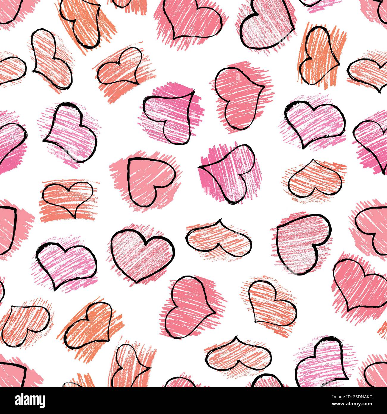 Seamless pattern with red hand drawn hearts. Vector illustration Stock ...