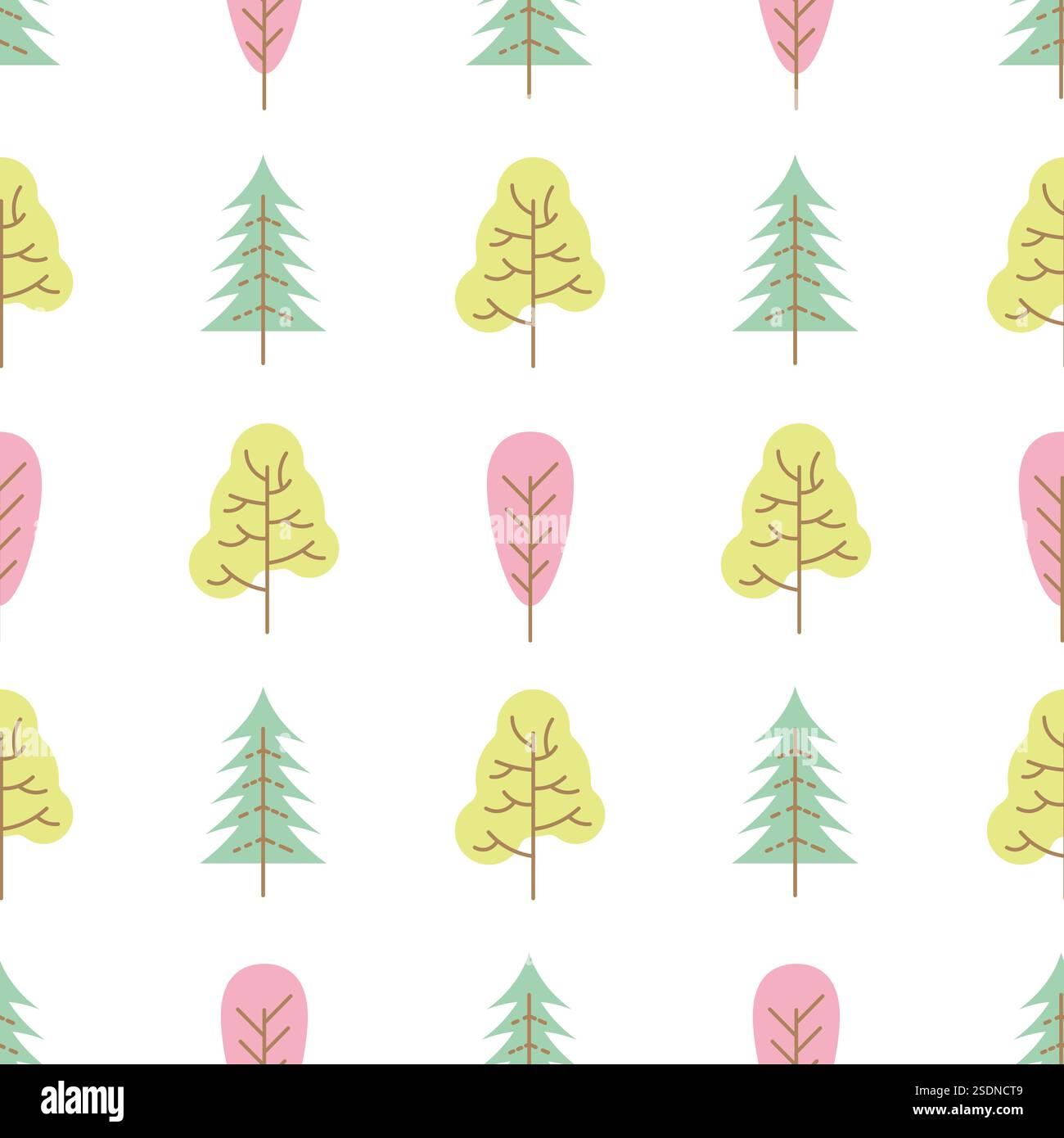 Seamless pattern with colored trees on white background. Vector illustration. Stock Vector