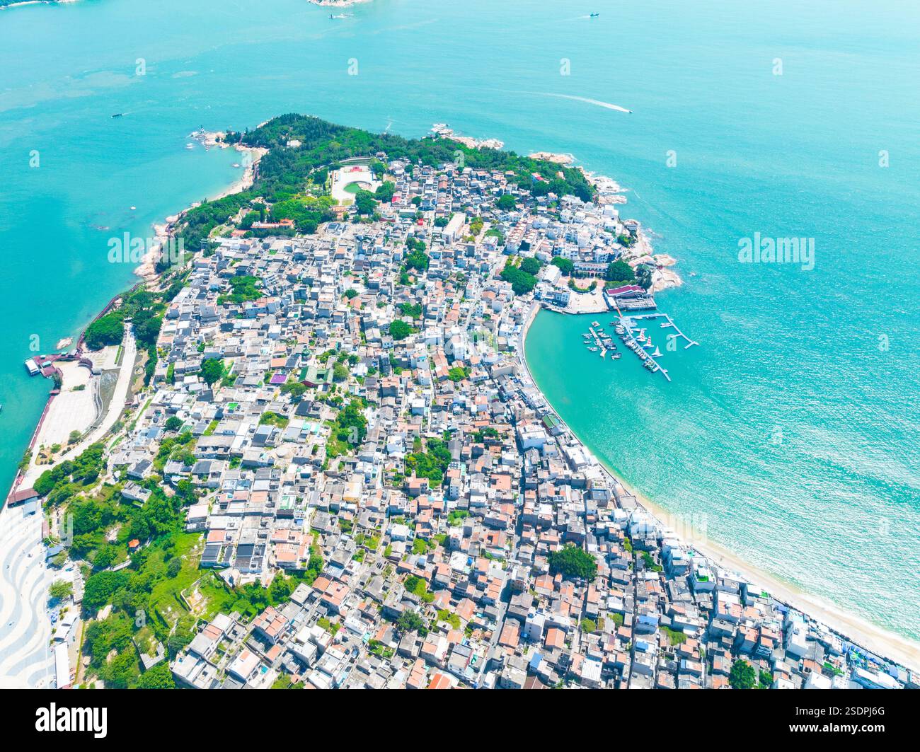 Aerial View of Coastal City with Blue Ocean and Sandy Beaches Stock ...