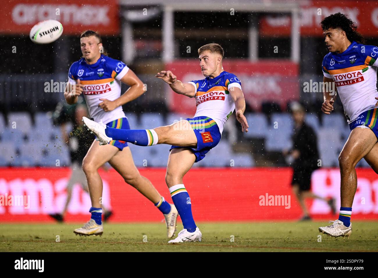 Ethan Sanders of the Raiders kicks during the NRL PreSeason Challenge