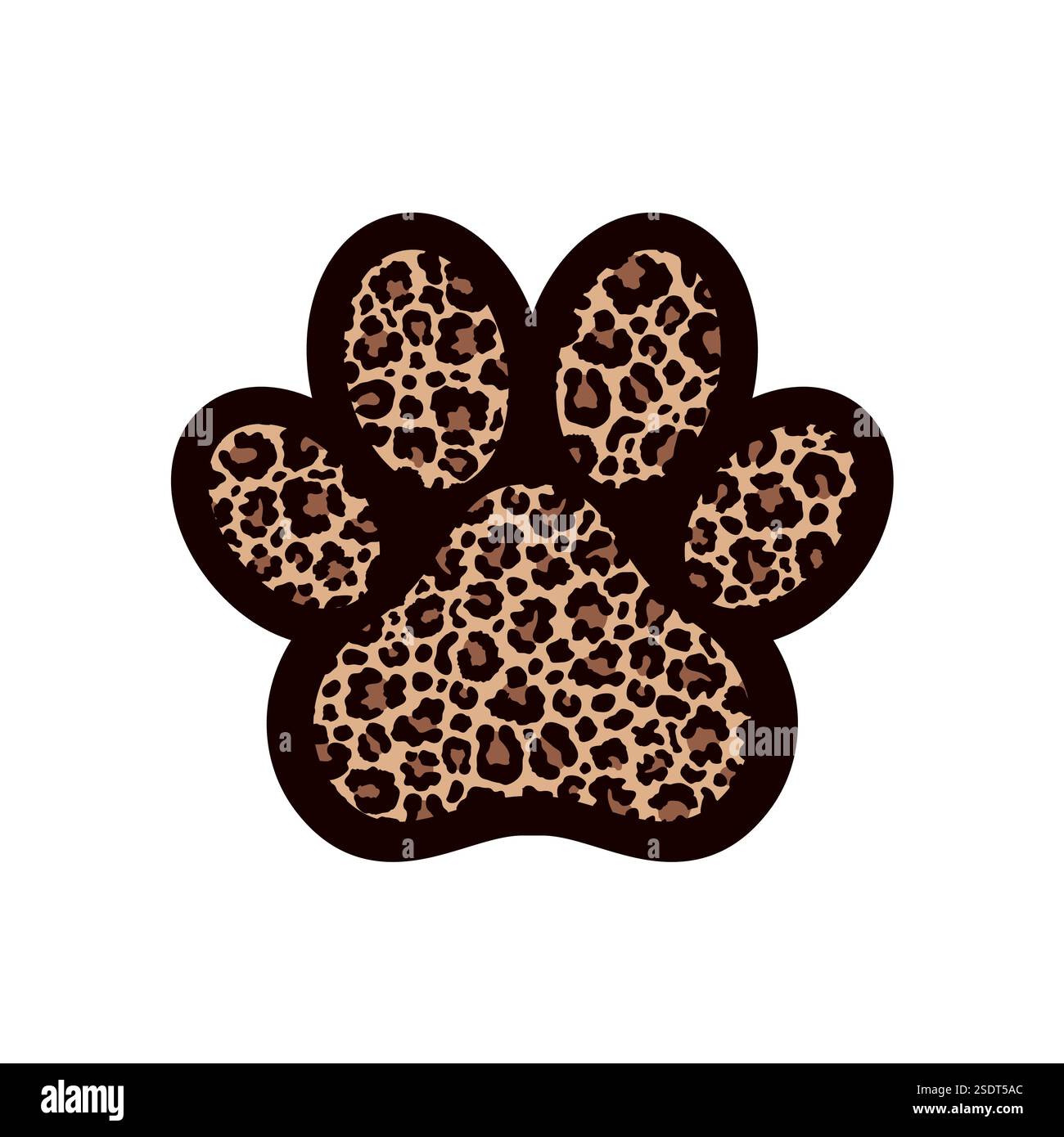 Paw print filled with leopard pattern. Stock Vector