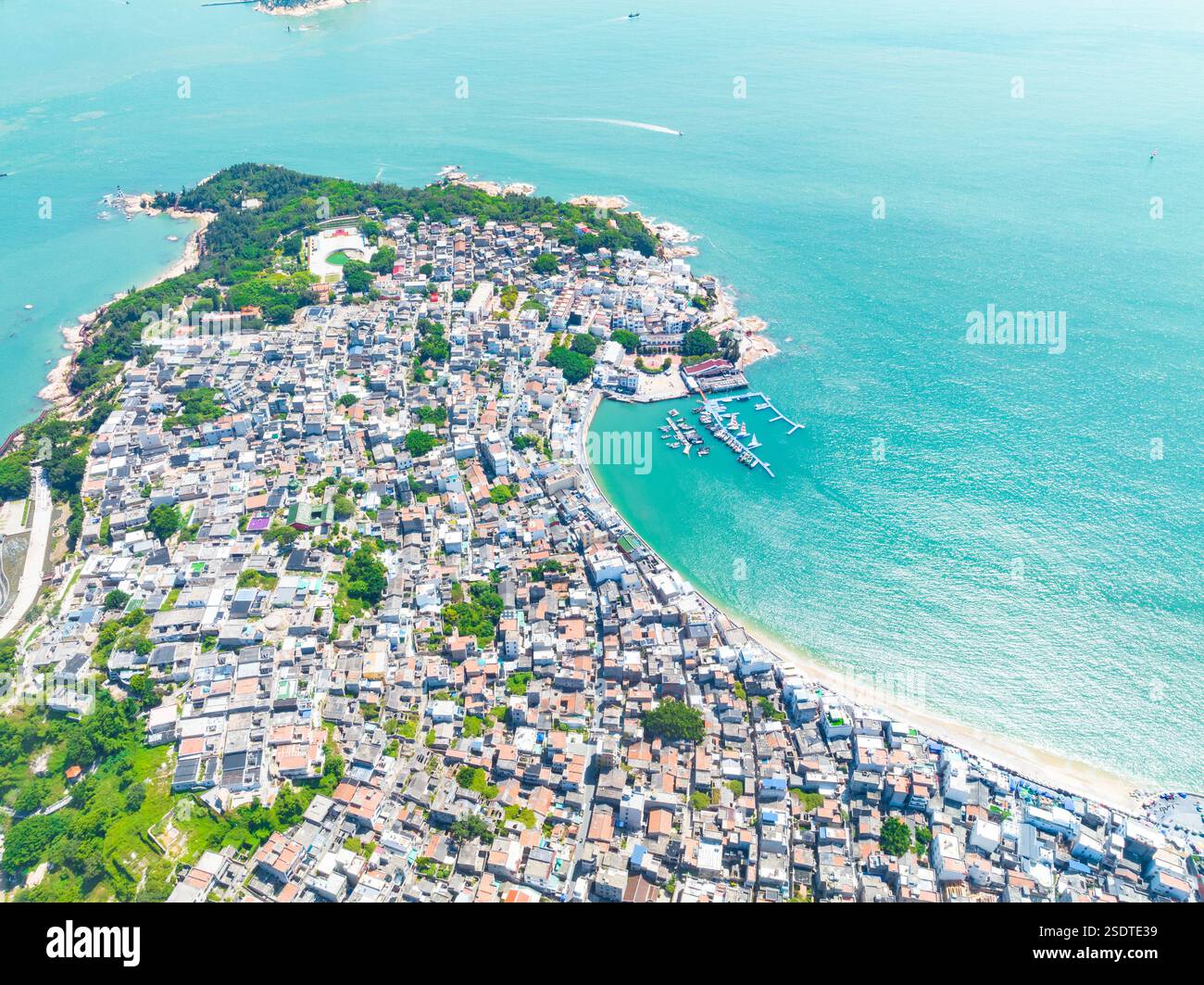 Aerial View of Coastal City with Blue Ocean and Sandy Beaches Stock ...