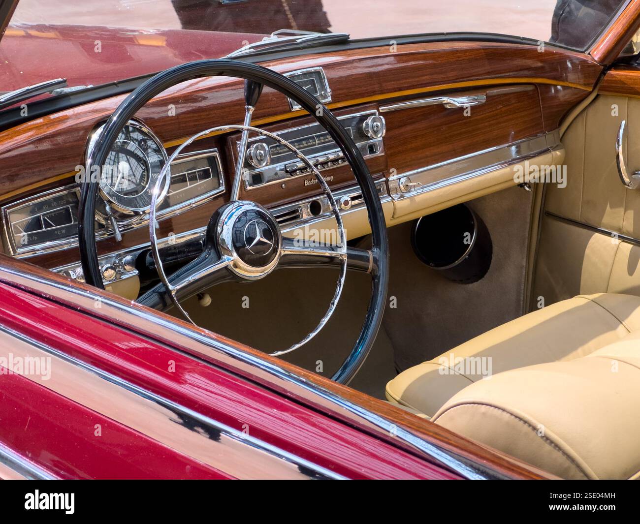 Classic elegance captured in the interior of a vintage car at a show ...
