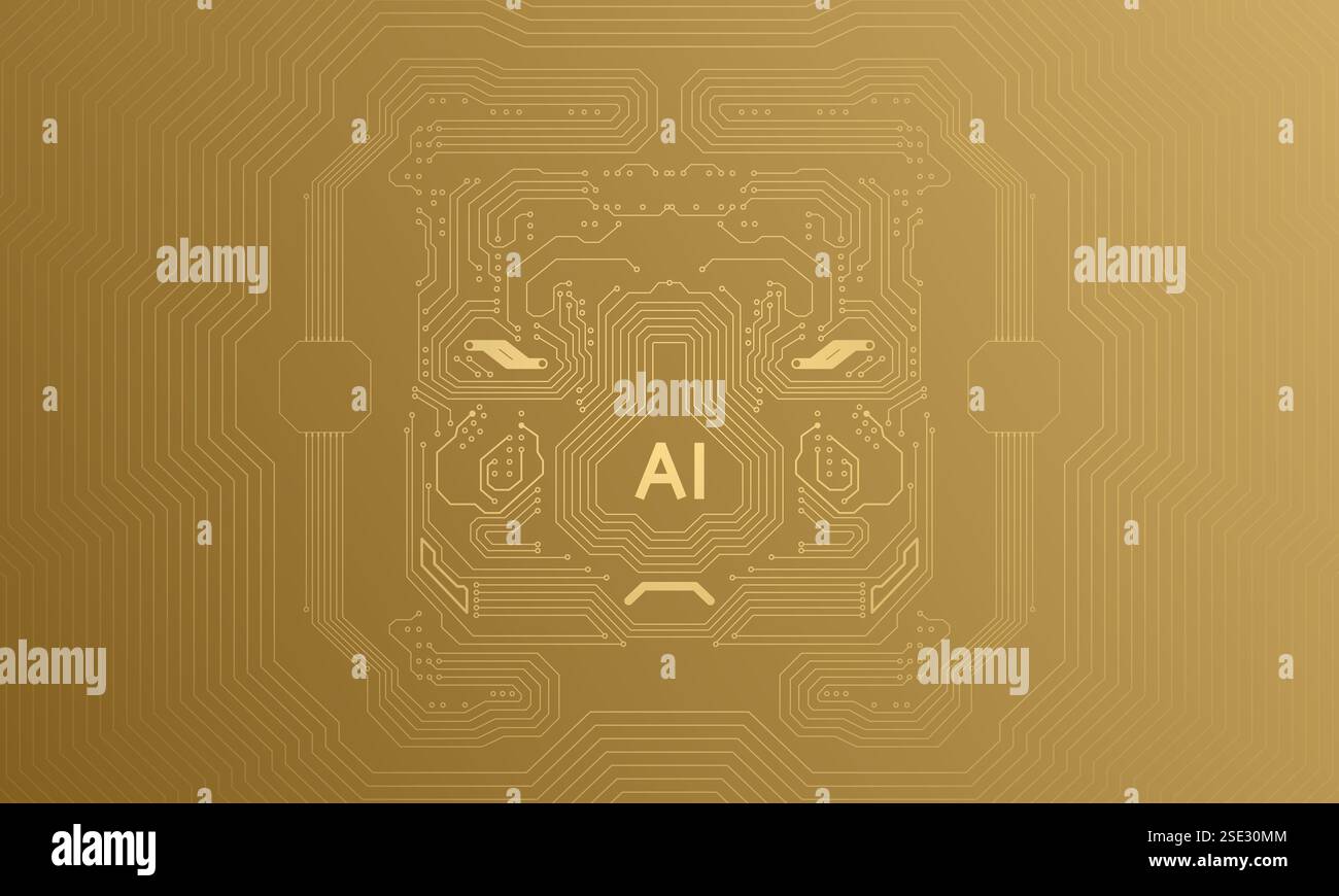 Golden technology abstract circuit diagram robot vector illustration background Stock Vector