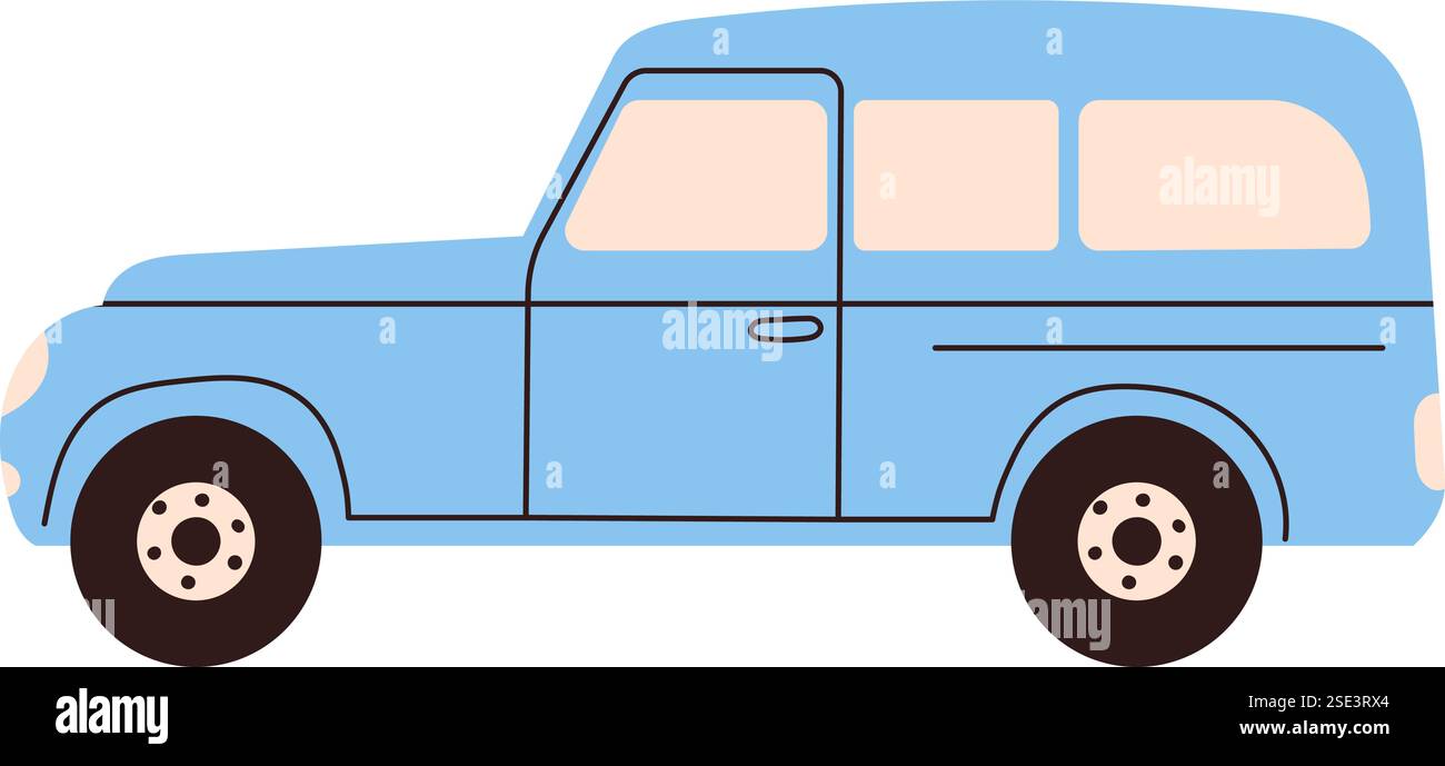blue car in doodle style on a white background, vector Stock Vector