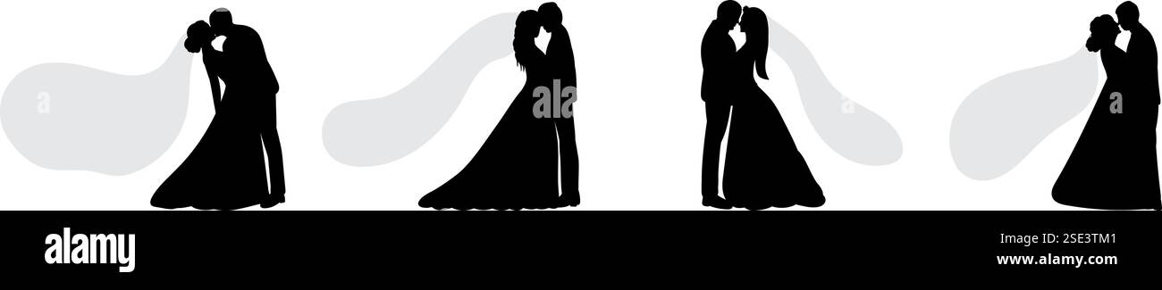 bride and groom silhouette on white background, vector Stock Vector ...