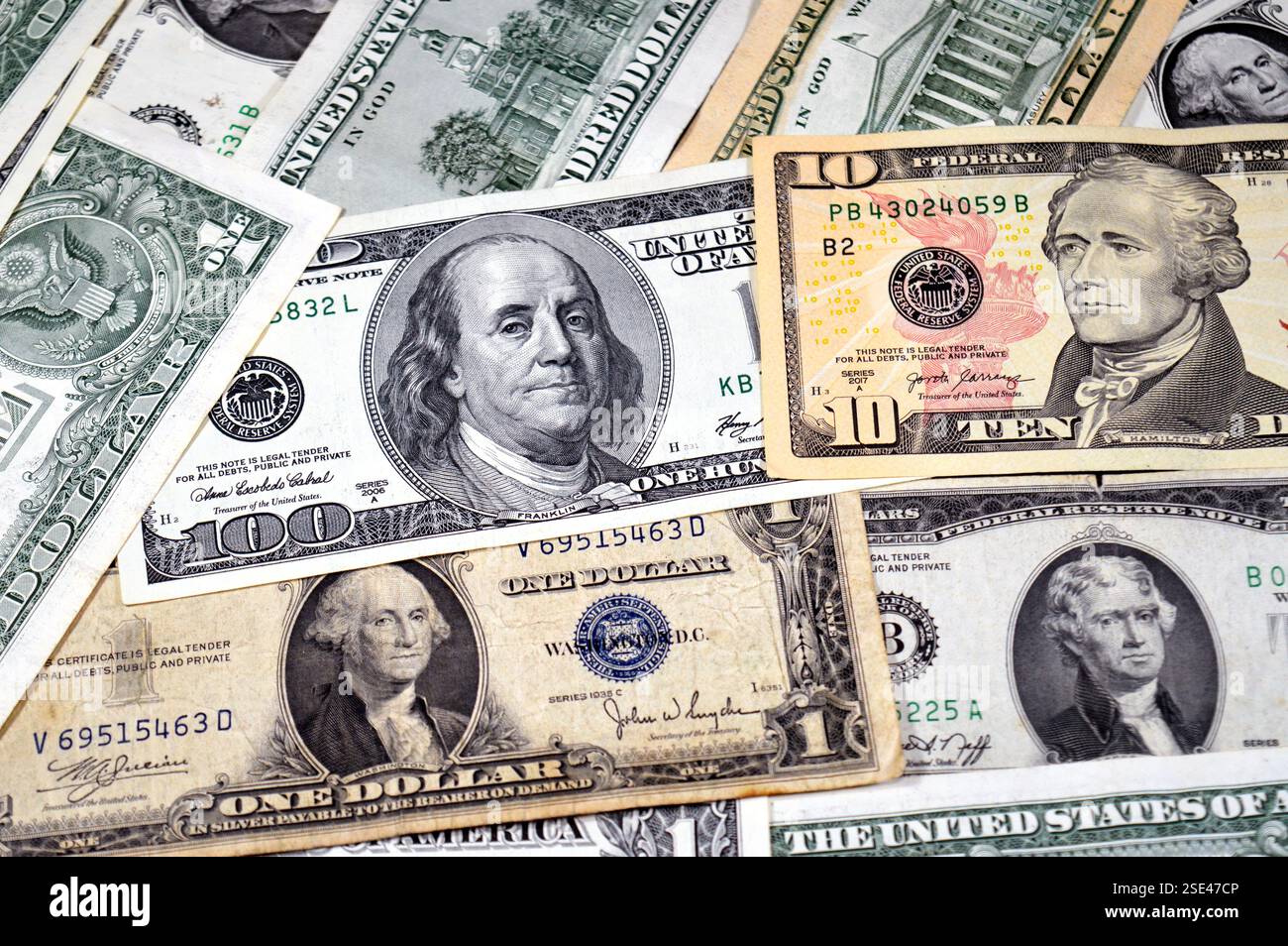 United States of America money banknotes, USD American dollars pile of ...