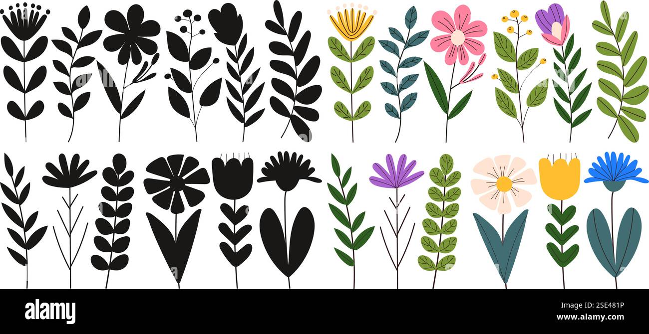 flowers set in doodle style isolated, vector Stock Vector Image & Art ...