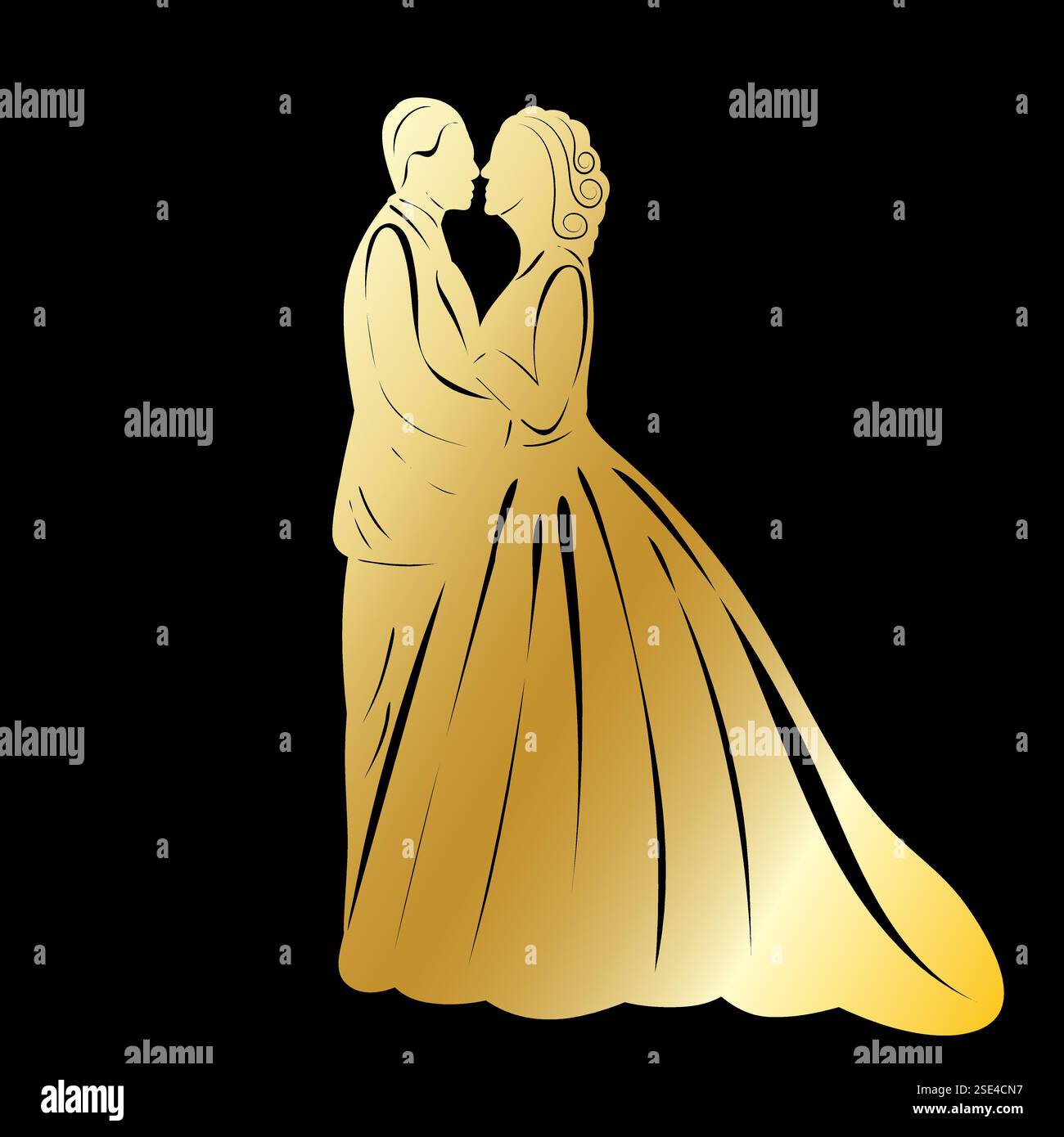 golden silhouette of the bride and groom Stock Vector Image & Art - Alamy