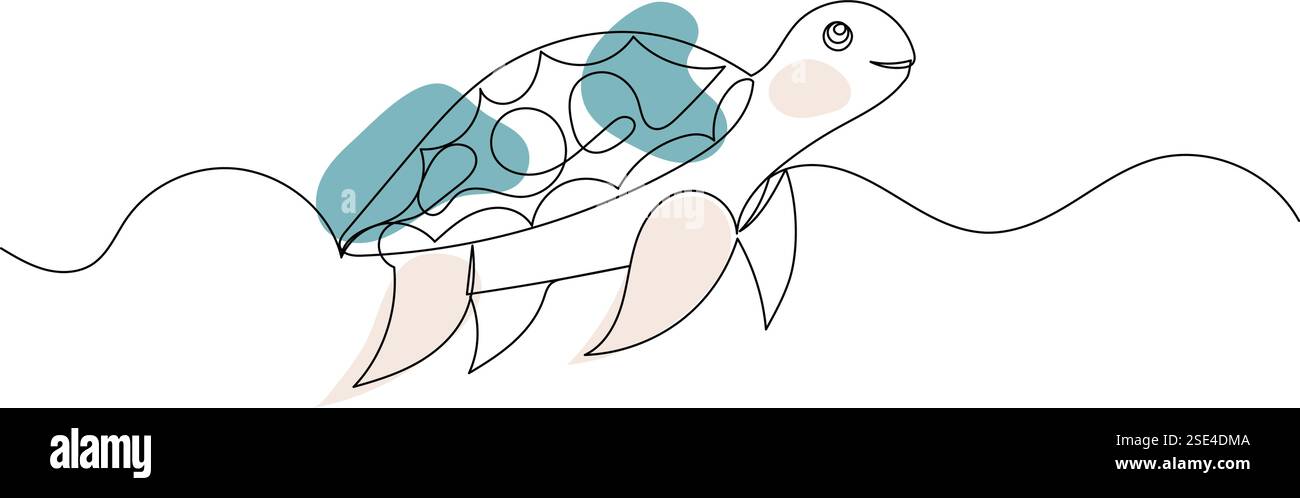 turtle continuous line drawing isolated vector Stock Vector