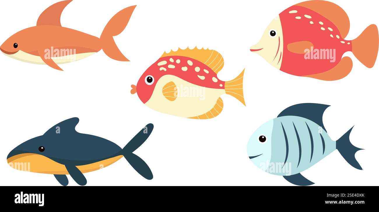 set of fish in flat style isolated vector, collection Stock Vector ...