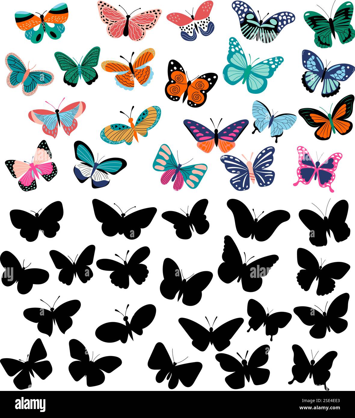 butterflies set in doodle style isolated, vector Stock Vector Image ...