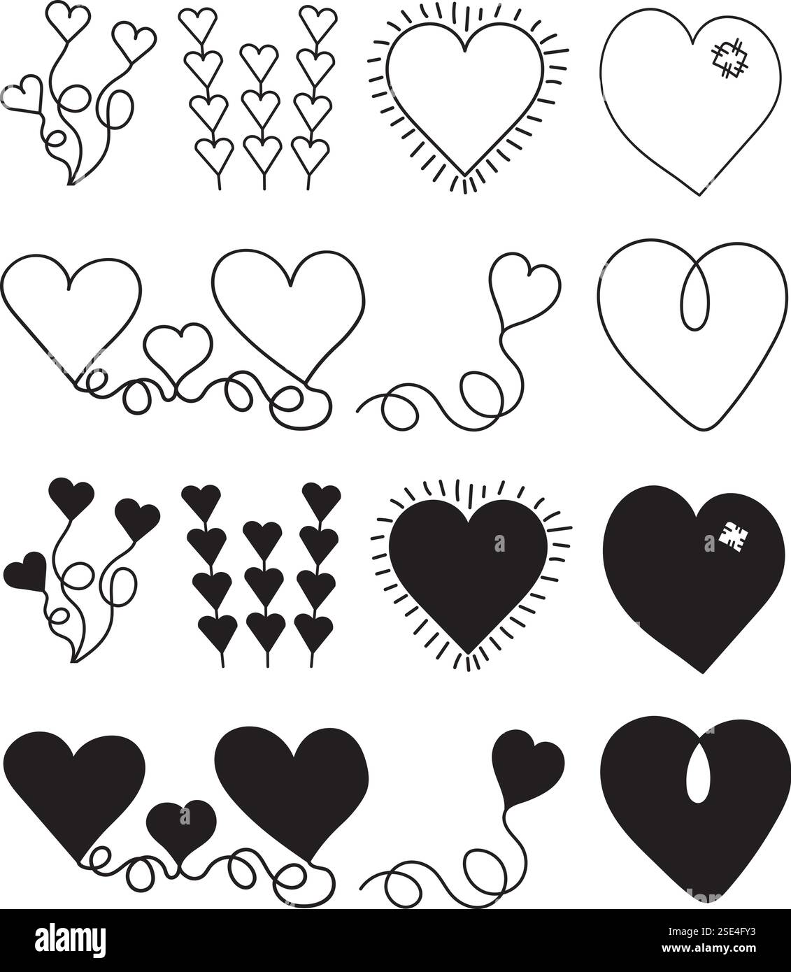 set of hearts in doodle style, vector Stock Vector Image & Art - Alamy