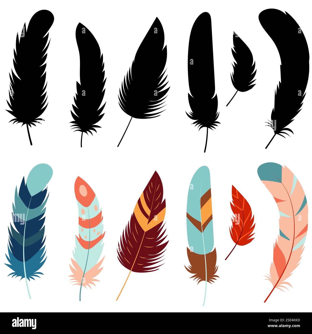 set of feathers in flat style isolated, vector Stock Vector Image & Art ...
