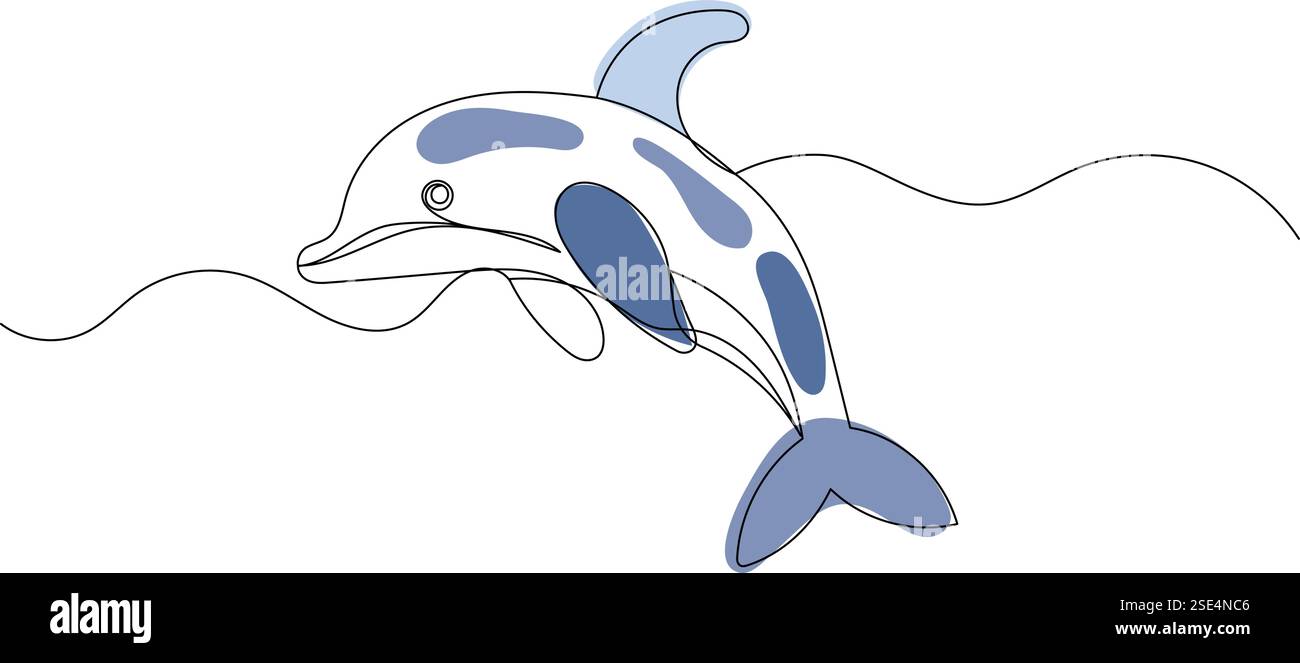dolphin sketch, one continuous line drawing, vector Stock Vector