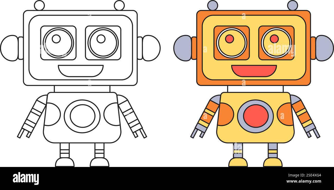robot, android childrens coloring book, isolated, vector Stock Vector