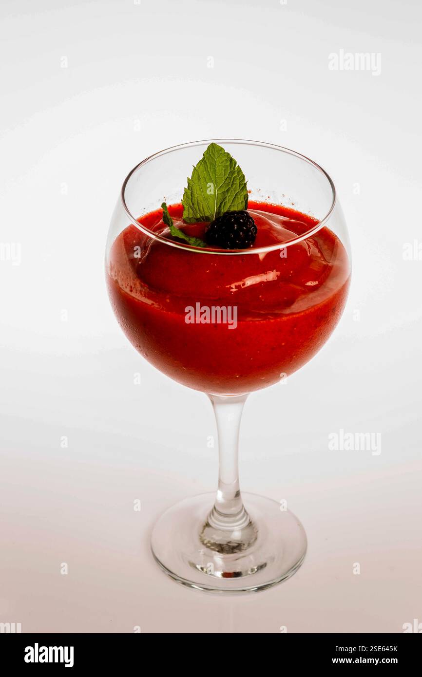 strawberry and blackberry milkshake on white background, Mallorca, Spain Stock Photo