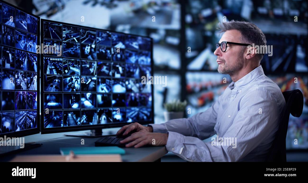 CCTV Security Camera Surveillance Using Multiple Monitors Stock Photo