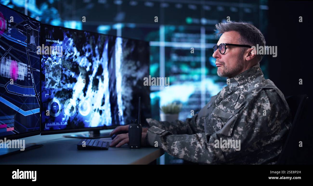 Air Reconnaissance Technology On Computer. World Map Data And Field ...