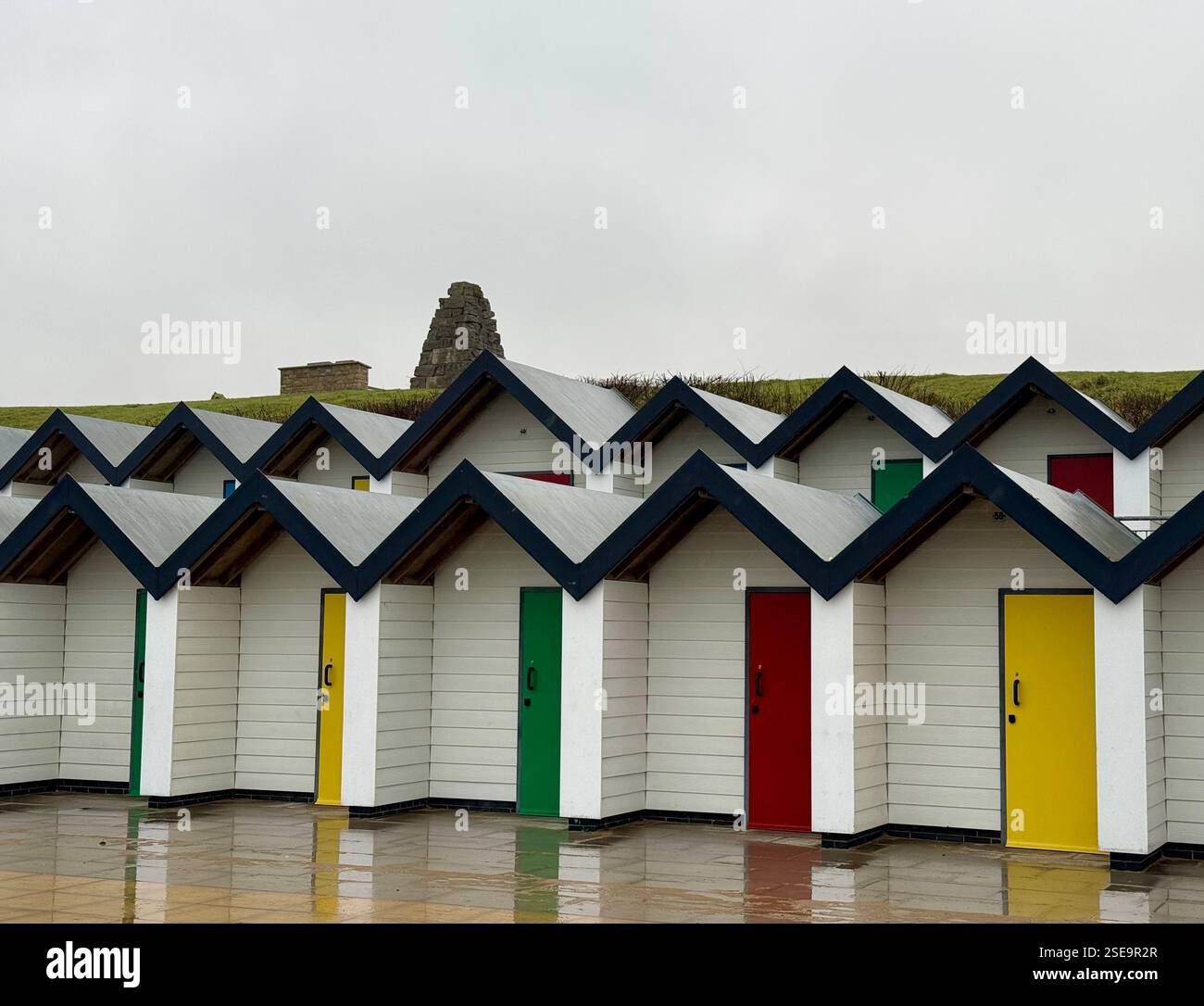 Beach Huts with Colourful Doors by the Sea, Swanage, Dorset - Smartphone Captured Stock Image