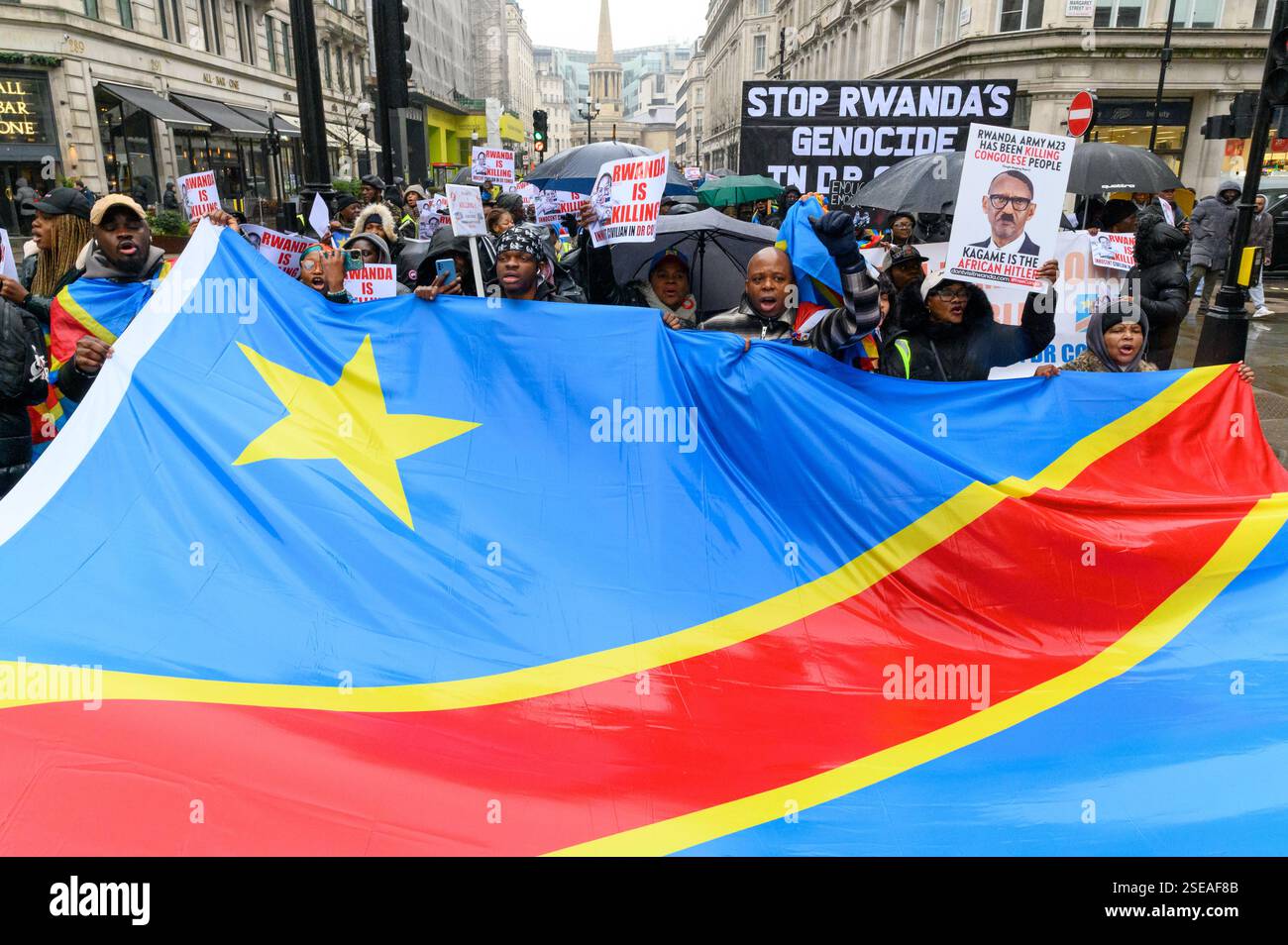 London, UK. 8 February 2025. Hundreds of protesters gather to oppose ...