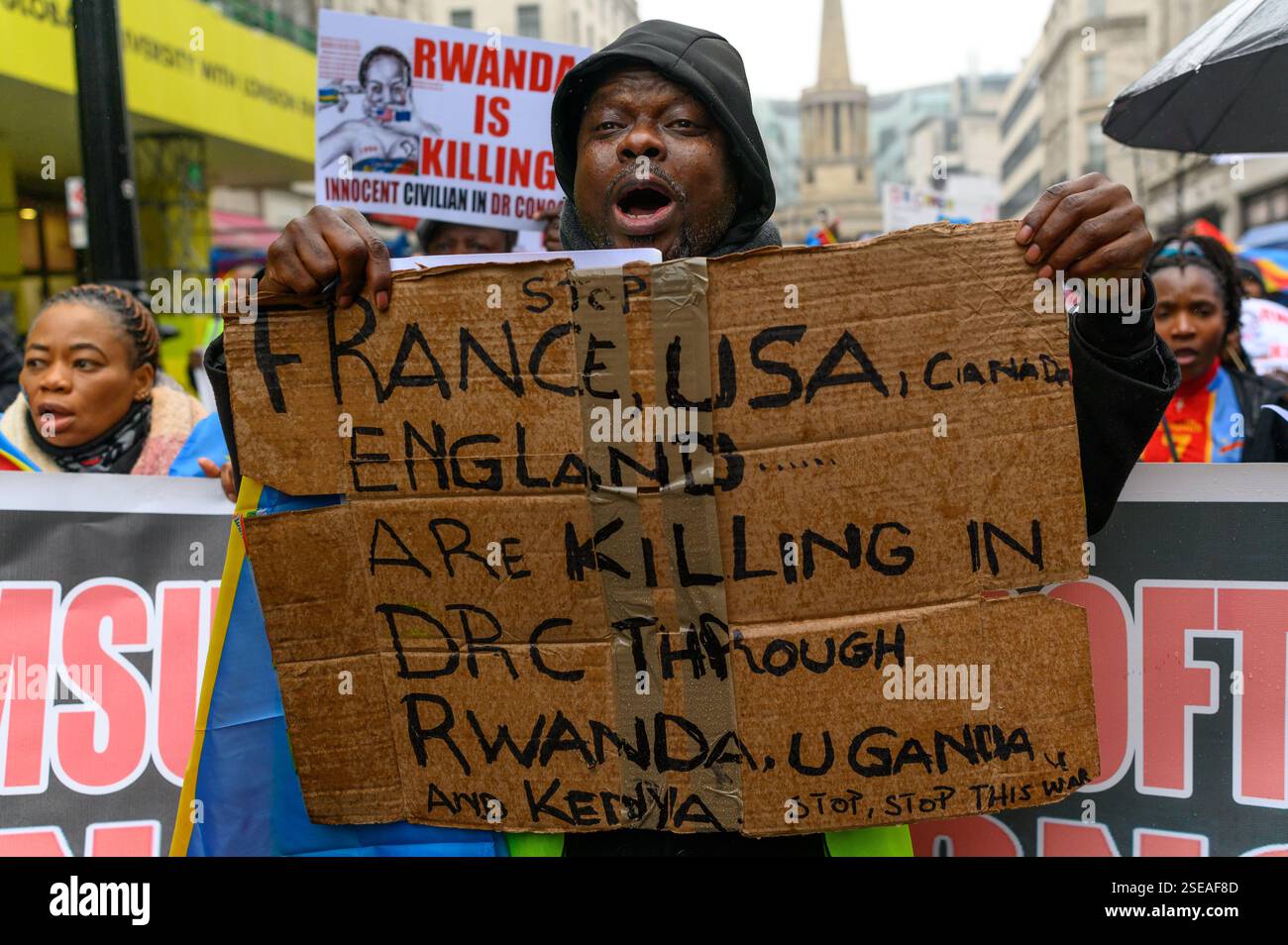 London Riot Rwandan London, UK. 8 February 2025. Hundreds of protesters gather to oppose ...