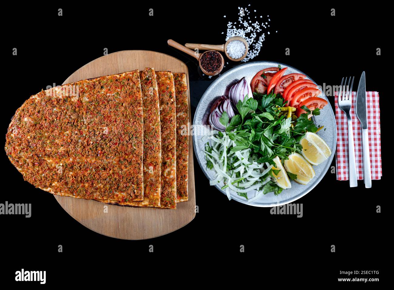 Traditional delicious Turkish foods lahmacun with mince lamb meat ...