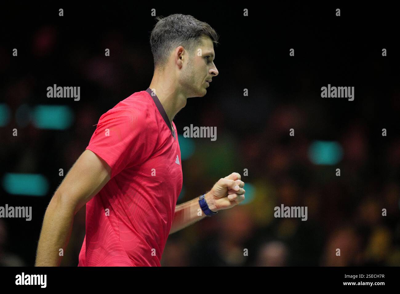 Poland's Hubert Hurkacz reacts during the semi-final match against ...
