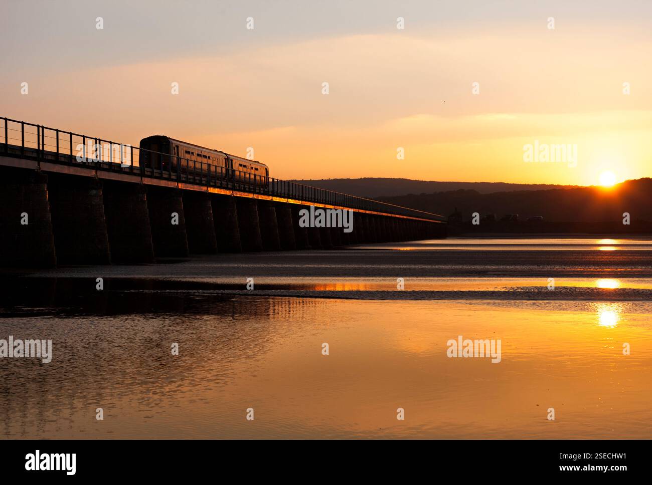 Northern rail class 156 super sprinter train crossing Arnside viaduct ...